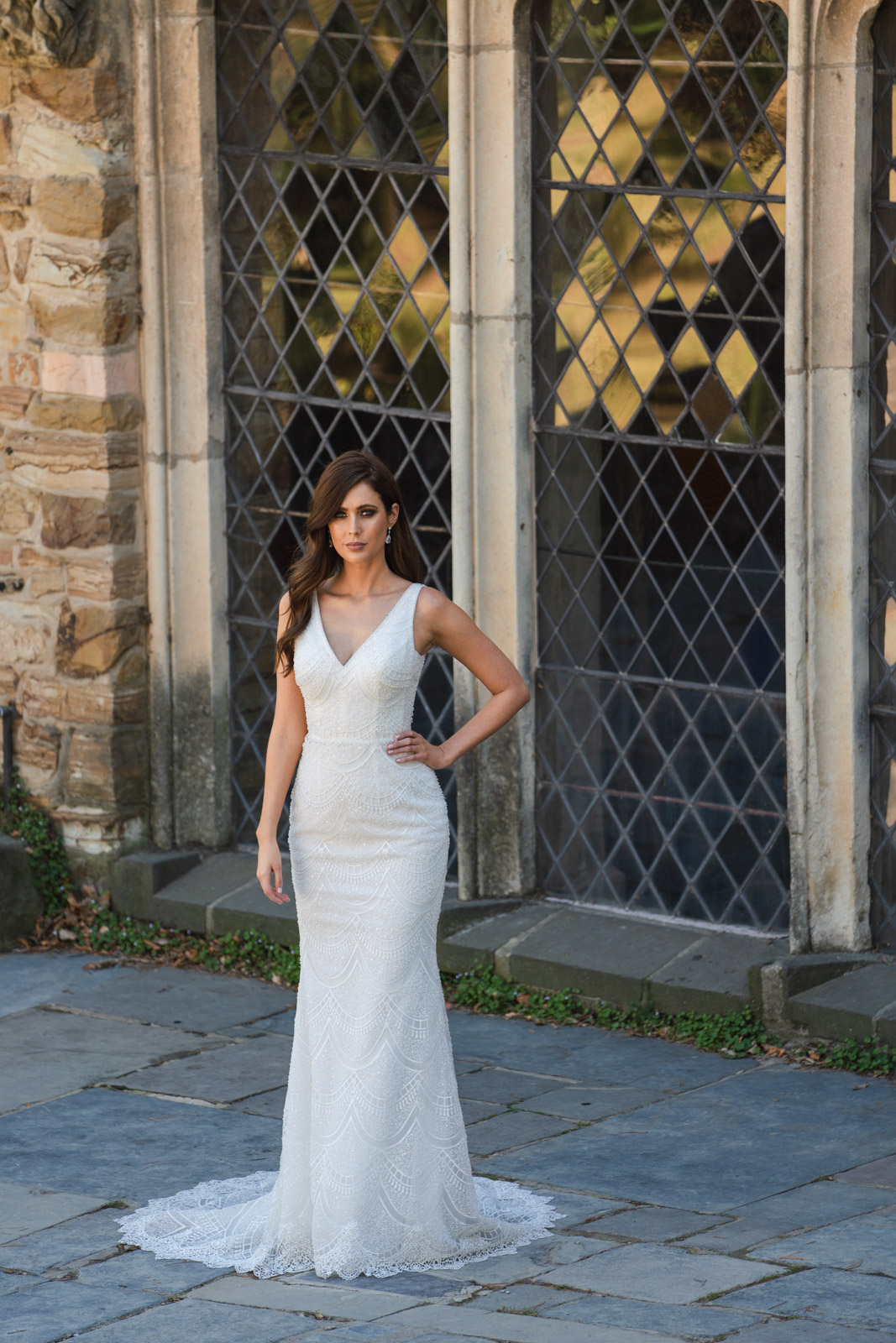 Fit and flare wedding dress V neck front