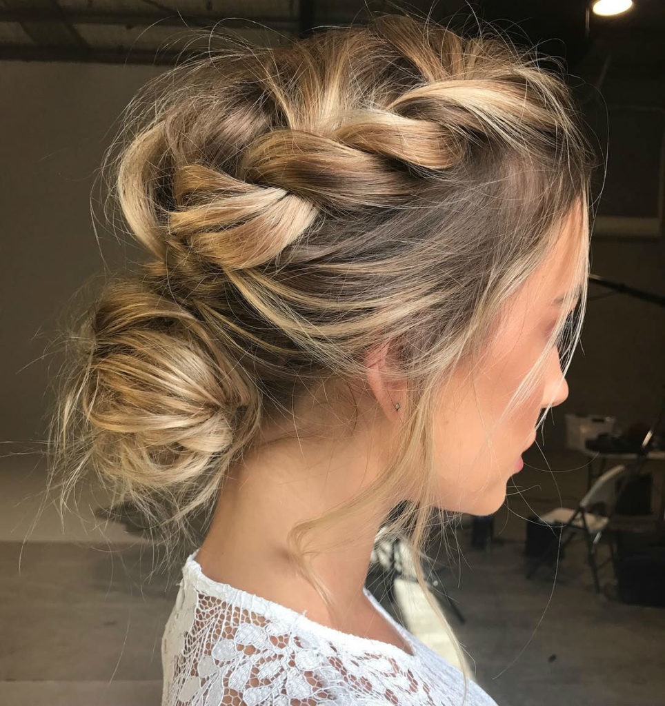 Low updo with side braid